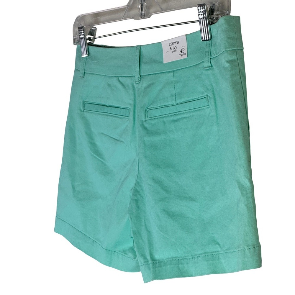 Crown & Ivy Chino Shorts Womens 4P Mint Cielo Teal Cotton Stretch Petite New Tag - Picture 10 of 14